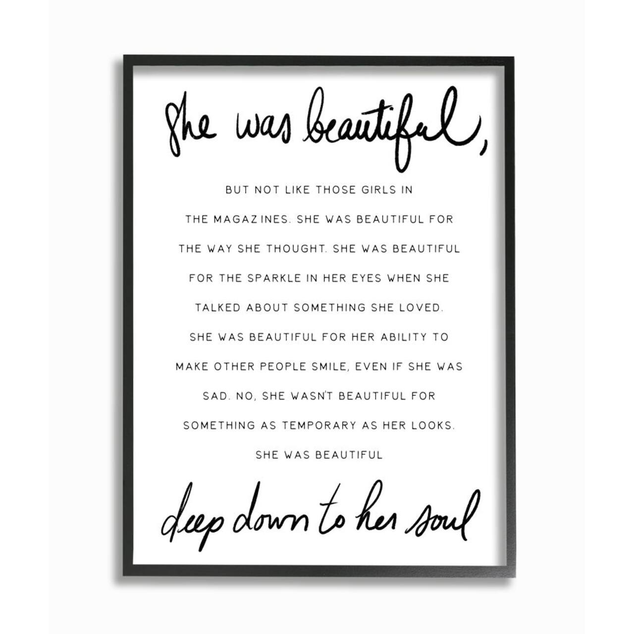 Stupell Industries She Was Beautiful Quote Inspirational Feminine Phrase Framed Wall Art